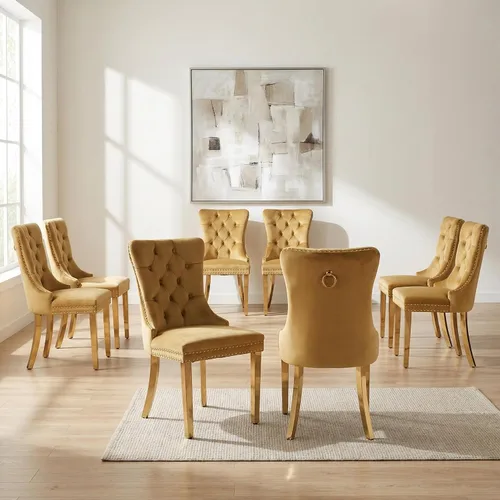 Miniatura 73 de OVENTA Juego de 4 sillas de comedor modernas tapizadas copetudas, terciopelo negro y gris y cuero con patas de madera maciza, sillas de cocina