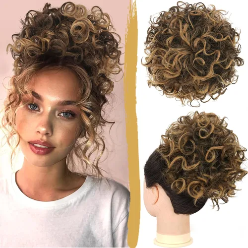 PEACOCO Extensión de Cola de Caballo Corta y Rizada Moño Desordenado con Cordón Elástico Moño de Cabello Suelto para Mujeres con Cabello Delgado