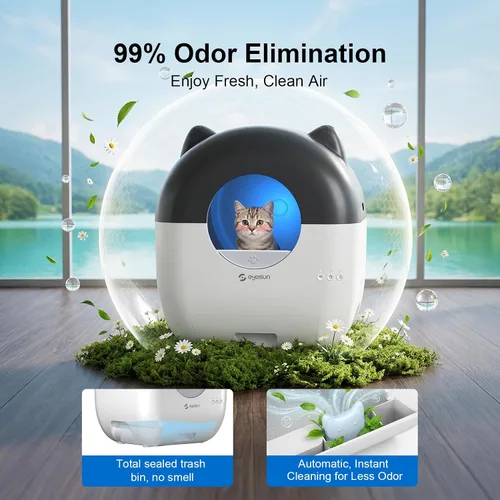 Miniatura 11 de Caja de arena autolimpiante, caja de arena automática para gatos de 76 litros con control de aplicación, bajo ruido, protección de seguridad, bolsas
