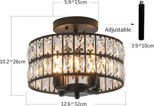 Miniatura 2 de SeeU Candelabro Moderno de Cristal Negro Montaje Empotrado Iluminación Colgante 12.6'' Lámpara de Techo para Baño Dormitorio Pasillo