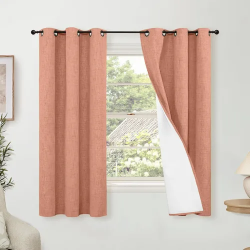 Miniatura 83 de Cortinas Opacas de Lino Azul Bebé para Guardería de 40 Pulgadas de Largo, 2 Paneles, Cortinas Cortas con Aislamiento Térmico Boho de Bloqueo Total