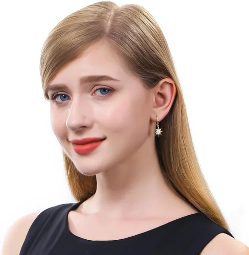 Miniatura 5 de Pendientes de sol dorados para mujer, aretes colgantes para niña, aretes de circonita cúbica, Plata Cobre Circonita cúbica, No es una piedra preciosa