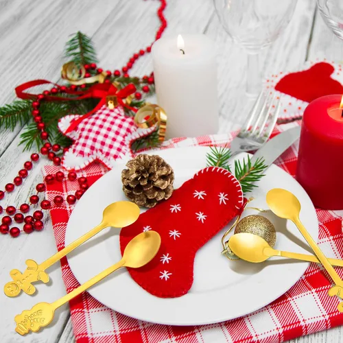 Miniatura 6 de 16 cucharas de Navidad para café, cuchara creativa de acero inoxidable para agitar, a granel para postre de sopa, 4 estilos (dorado)