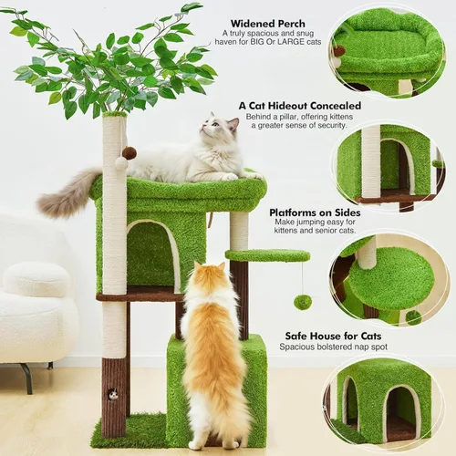 Miniatura 2 de Woochpet Árbol para gatos de 60 pulgadas con poste rascador para gatos en forma de árbol con 2 casas grandes para gatos y cama de percha superior