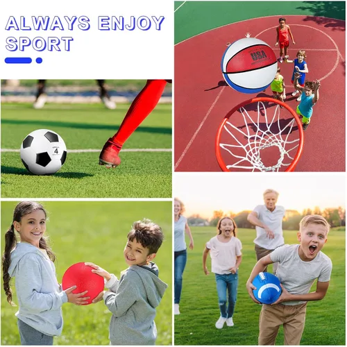 Miniatura 5 de Deekin Juego de 4 pelotas deportivas para niños y adolescentes, incluye tamaño oficial de baloncesto, fútbol, fútbol, patio de recreo, pelota