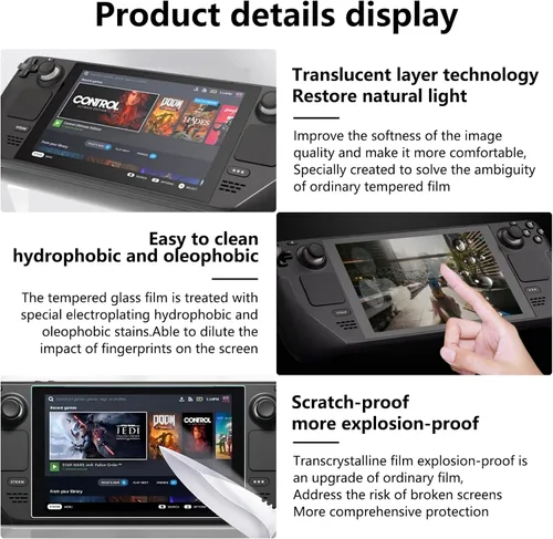 Miniatura 5 de Protector de pantalla para Steam Deck OLED de 7.4 pulgadas (2023) – Película de vidrio templado 9H, transparente HD antiarañazos, caja de piel