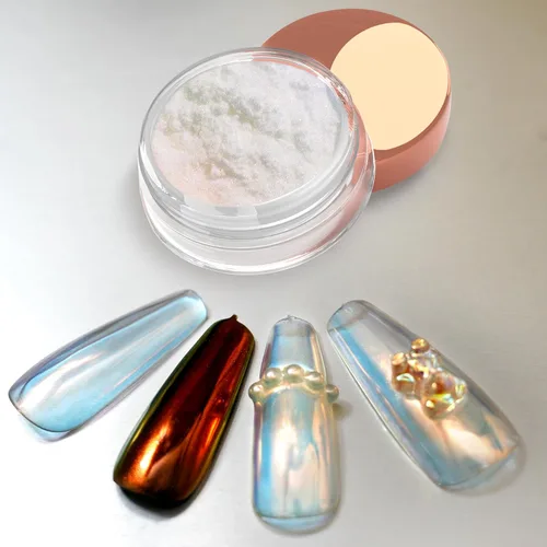 Miniatura 10 de Allstarry Polvo de uñas cromado de unicornio, aurora, sirena iridiscente, perla blanca, pigmento cromado, polvo de hadas con purpurina para arte