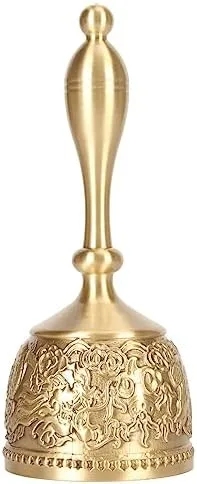 Campana de mano de latón antiguo de 4.9 pulgadas para recepción de boda, hotel, tono de anillo nítido transparente, aspecto rústico vintage para