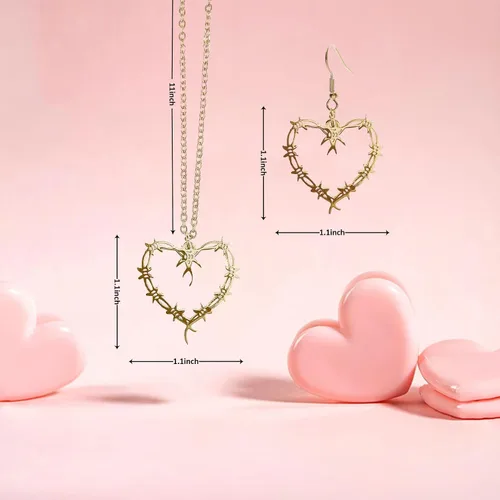 Miniatura 7 de Karol Merch - Collar de corazón de Bichota de 3 piezas y aretes de corazón de Karol, accesorios de corazón gótico KG para mujeres, collar de Bichota
