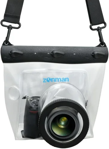 ZONMAN, bolsa de estuche impermeable sumergible en el agua para cámaras digitales DSLR de las marcas Canon Nikon Sony Pentax (transparente)