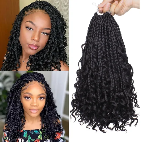 COOKOO Cabello de Trenzas de Caja Bohemias de Ganchillo de 8 Pulgadas para Mujeres Negras, Paquete de 8, Cabello Sintético de Trenzas de Caja de