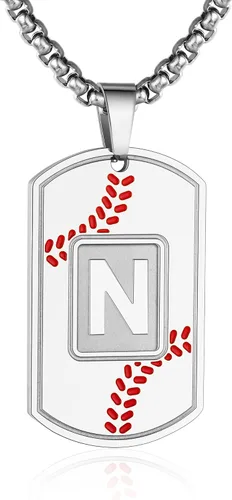 Miniatura 54 de A-Z Collar con etiqueta de perro para hombre, dije de béisbol, cadena de acero inoxidable de 22 + 2 pulgadas, regalo de joyería personalizado