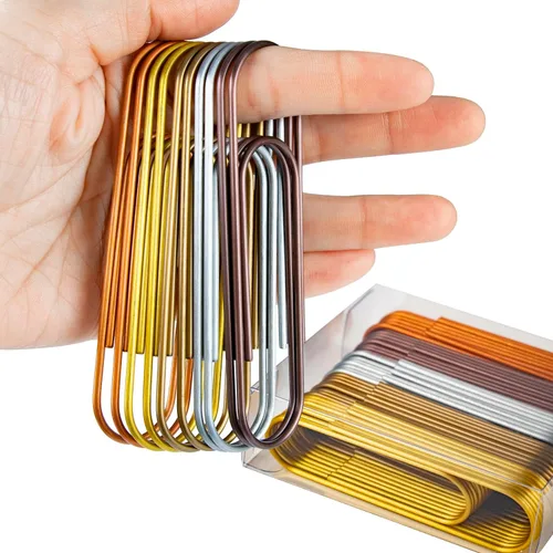 Miniatura 13 de Clips de papel de 4 pulgadas, 30 piezas de clips de papel jumbo de 100 mm, clips de papel multicolores gigantes de metal con revestimiento de vinilo