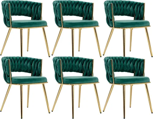 Miniatura 12 de Juego de 2 sillas de comedor tejidas, modernas sillas de comedor tejidas a mano con patas de metal negro, sillas tapizadas con marco negro