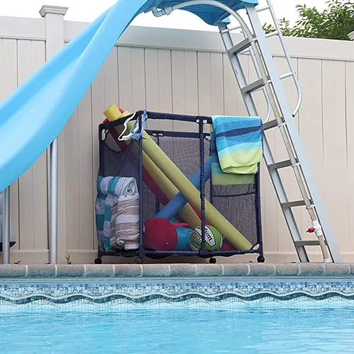 Miniatura 4 de Flotadores de piscina, bolas, juguetes y equipos, organizador de malla rodante, grande