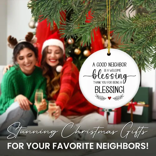 Miniatura 7 de Regalos de Navidad para Vecinos para Mujeres - Adornos de Navidad de Cerámica 2025 para Decoraciones de Árbol - Hola Vecino, Regalos de Amistad