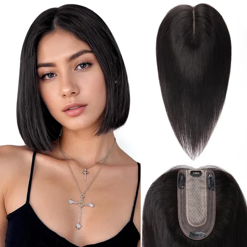 Miniatura 13 de Benehair Peluca de cabello con clip con flequillo, peluca secreta de cabello 100% humano, postizo superior con flecos, peluca de repuesto