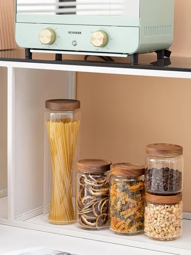Miniatura 5 de Kanwone Recipientes herméticos para almacenamiento de alimentos con tapas de bambú, juego de 5, recipientes apilables de almacenamiento