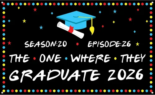 Miniatura 8 de KatchOn, Telón de fondo The One Where They Graduate 2026 – Xtragrande, 72 x 44 pulgadas, pancarta de graduación clase de 2026, decoraciones de Negro