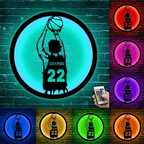 Miniatura 12 de Arte de Pared de Metal Personalizado de Béisbol con Bandera de EE.UU. con Luz LED, Letrero Personalizado con Nombre de Jugador de Sóftbol Americano