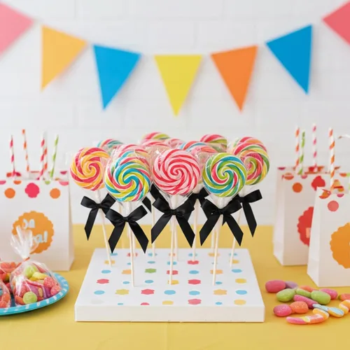 Miniatura 4 de AKLVBL Paquete de 50 lazos de satén negro para bolsas de golosinas, bolsas de regalo, bolsas de dulces de panadería y lazo de cinta de decoración