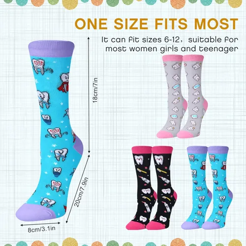Miniatura 3 de 3 pares de calcetines para enfermeras dentales para mujer, novedosos dentistas, asistentes dentales, calcetines lindos para médicos, enfermeras
