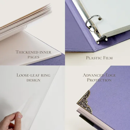 Miniatura 4 de Vienrose Álbum de fotos autoadhesivo de 40 páginas, tapa dura DIY, álbum de recortes con 3 anillas para niños, bodas, bebés, familia, púrpura Morado