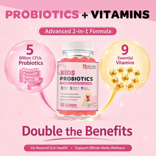 Miniatura 2 de Probióticos para niños, gomitas probióticas multivitamínicas para niños con 5 mil millones de UFC para salud digestiva y apoyo inmunológico