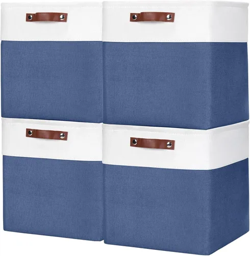 Miniatura 32 de Bagnizer 13x13 Cajas de almacenamiento cúbicas, caja de almacenamiento plegable de tela, paquete de 4 cestas de armario con asas para organizar