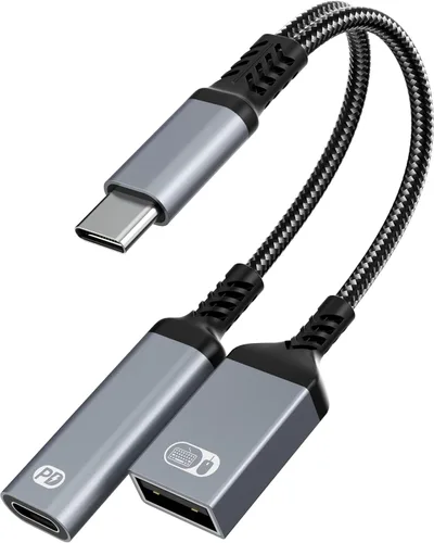 Adaptador y cargador USB C OTG 2 en 1, adaptador de carga OTG tipo C con carga rápida PD de 60 W, cable divisor USB C OTG compatible con iPad,