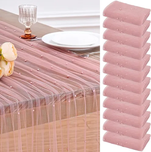 Miniatura 14 de LuoluoHouse Camino de Mesa de Perla para Centros de Mesa de Boda: Camino de Mesa de Perla de 10 pies, Decoración de Mesa de 29x120 Pulgadas de Tul