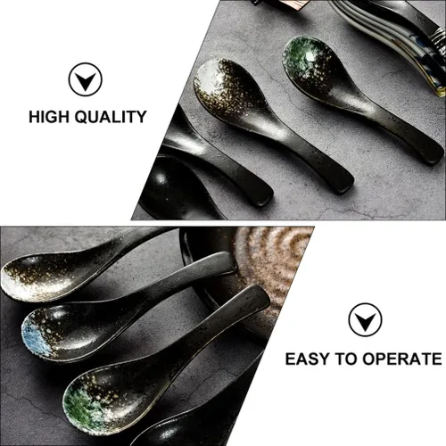 Miniatura 8 de DOITOOL Juego de 5 cucharas de sopa de estilo japonés, cucharas de sopa asiáticas, cucharas de ramen de cerámica, cucharas de servir chinas