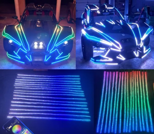 16 tiras de luz LED RGB de 1 pie (11.8 in/12) – Aplicación de una sola fila de serie de flujo de color de ensueño + control remoto apto para Polaris