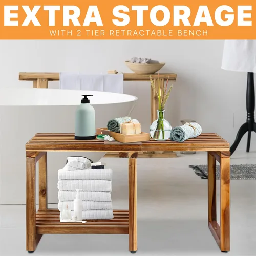 Miniatura 9 de Taburete de Ducha Ajustable de 29 Pulgadas, Silla Banco Impermeable con Estante de Almacenamiento para Afeitarse las Piernas, Spa, Asiento de Baño