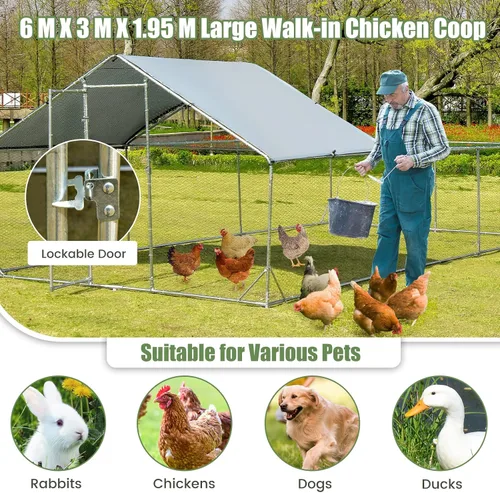 Miniatura 4 de Giantex Gallinero de metal grande de 20 pies, jaula de aves de corral para gallinas, cubierta impermeable y resistente al sol, marco de acero