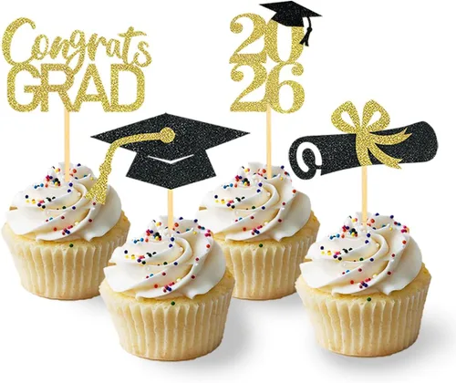 Miniatura 18 de 24 adornos de graduación para cupcakes, decoraciones de graduación negras y azules para la clase de 2026 (negro y azul)