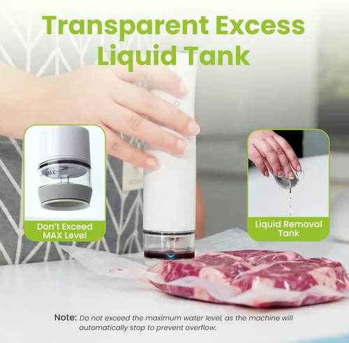 Miniatura 5 de Sellador al vacío portátil de mano para alimentos con 32 bolsas reutilizables, sellador al vacío de alimentos compacto y potente con tanque
