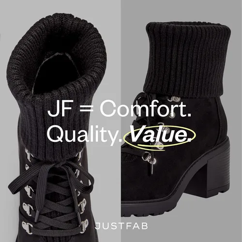 Miniatura 5 de JustFab Camber Botas de combate con cordones para mujer, gamuza sintética y ribete de suéter