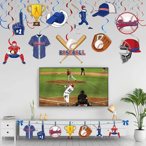 Miniatura 7 de Clabby 51 piezas de decoraciones de fiesta de béisbol, fiestas temáticas deportivas, decoración de remolinos colgantes para niños y adultos