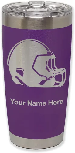 Miniatura 13 de LaserGram Vaso aislado al vacío de 20 onzas, casco de fútbol, grabado personalizado incluido (morado claro)