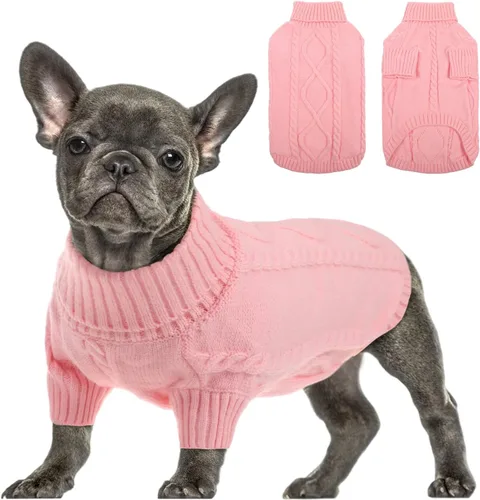 Miniatura 20 de Queenmore - Suéter de punto trenzado con cuello alto para perros pequeños, para climas fríos, para chihuahua, bulldog, teckel, carlino y yorkie, XS