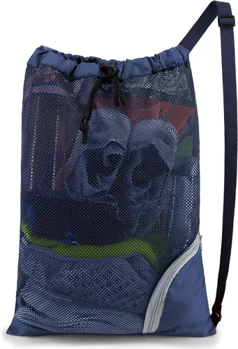Mochila con cordón BeeGreen para hombres y mujeres, atlética para gimnasio, deportes, entrenamiento, playa, natación, Azul marino, X-Grande