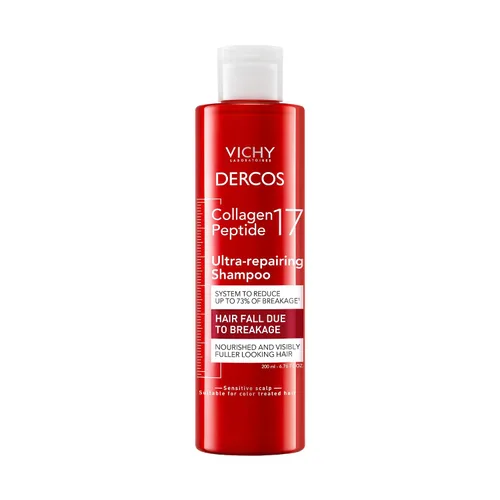 VICHY Dercos Collagen Peptide 17 Ultra-Repairing Shampoo, Anti Hair Fall & Bond Repair for Damaged Weak Hair, Strengthens, Reduces Breakage, Boosts