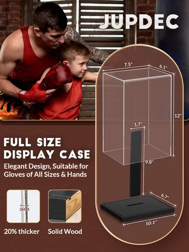 Miniatura 4 de JupDec - Caja de exhibición para guante de boxeo, vitrina de acrílico transparente con base de madera y tabla para un guante, de tamaño completo