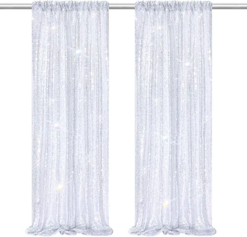 Miniatura 25 de Cortinas con lentejuelas doradas, 2 unidades de 2 x 8 pies, con brillantina, telón de fondo para bodas Rojo
