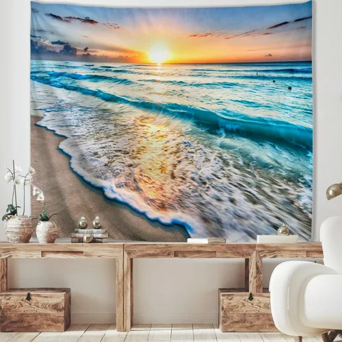 Miniatura 2 de IcosaMro Tapiz de playa para colgar en la pared, océano puesta de sol mar, playa, paisaje, naturaleza, decoración de pared bohemia para dormitorio