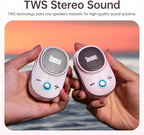 Miniatura 7 de Divoom Itour-S - Altavoz Bluetooth portátil, IP67 resistente al agua, a prueba de polvo, pequeño altavoz Bluetooth portátil con clip, tiempo de Rosa