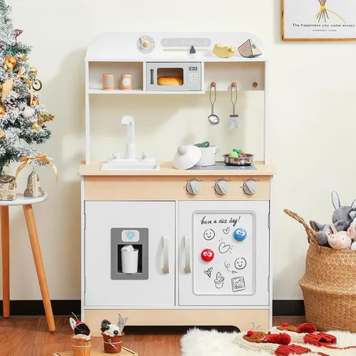 Miniatura 2 de SainSmart Jr. Cocina de madera de juguete para niños - Juego de cocina de jugar premium para niños pequeños - Incluye estufa, refrigerador y Blanco