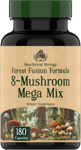 Complejo de hongos 8 – 180 cápsulas – Melena de león, Reishi, Chaga, Cordyceps y cola de pavo – Suplemento natural de apoyo inmunológico, enfoque y