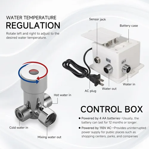 Miniatura 6 de Grifo de lavabo de baño sin contacto, manos libres, sensor de movimiento automático, grifo comercial de latón sólido con placa de cubierta, 1 Grifo